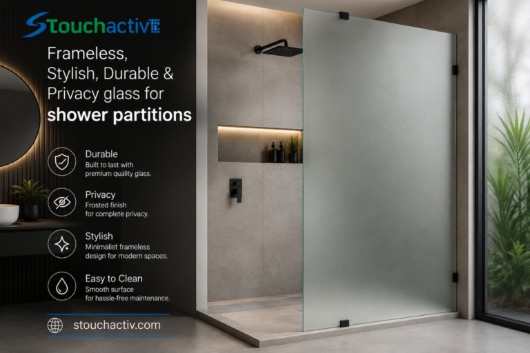 Privacy glass for shower partitions