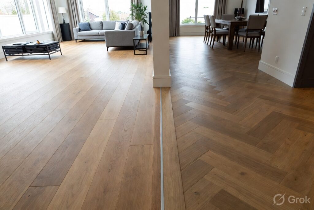 Laminate Flooring and Engineered Herringbone Flooring Together in the Same Home