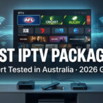 Modern living room with IPTV Australia streaming live sports, movies, news, and entertainment on a Smart TV in HD quality.