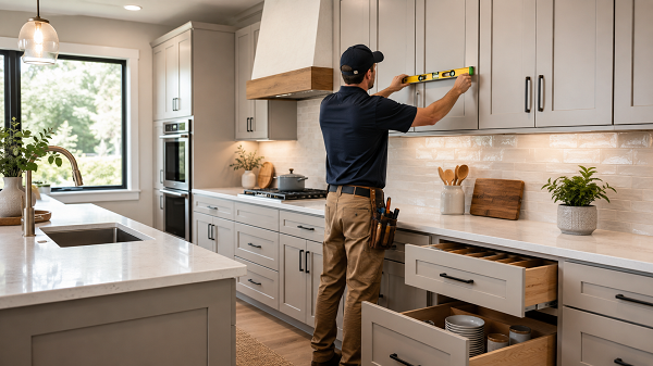 Cabinet Installer in a Modern Kitchen
