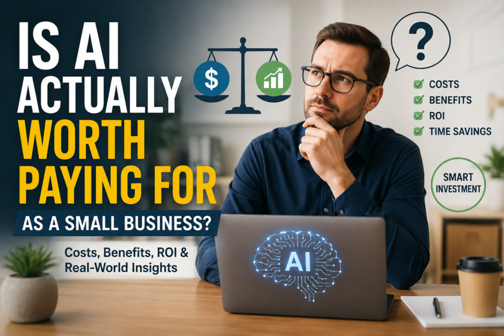Is AI worth it for small businesses? Costs, benefits, ROI, and time savings of using paid AI tools.