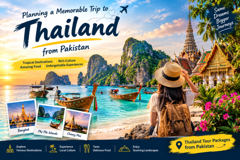 alt=Thailand tour packages from Pakistan featuring Bangkok, Phi Phi Islands, and Chiang Mai