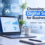 Digital solutions for business growth featuring software, mobile apps, UI/UX design and automation