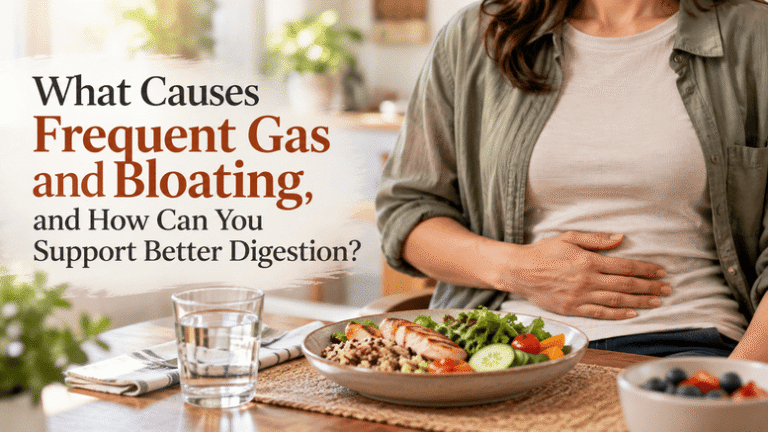 Frequent gas and bloating with healthy meal for better digestion