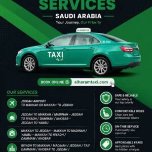 Makkah to Jeddah taxi fare comparison showing private Umrah taxi transportation for budget-conscious travelers traveling between Makkah and Jeddah, Saudi Arabia.